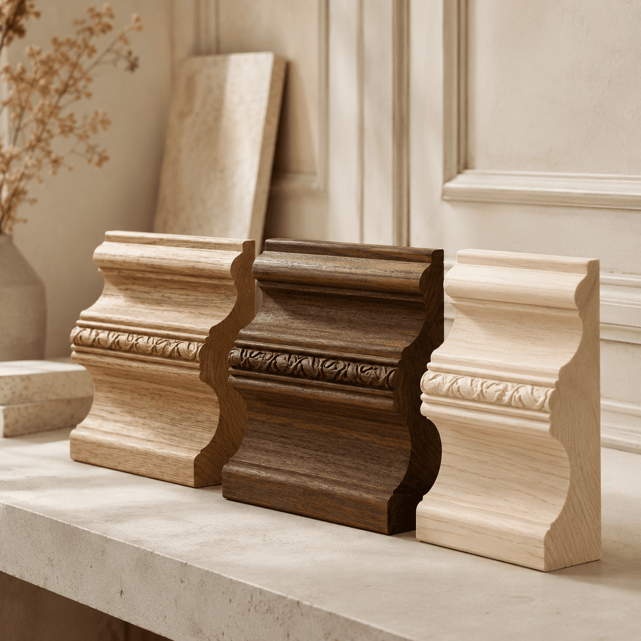 Cimaise à personnaliser, trois essences de bois